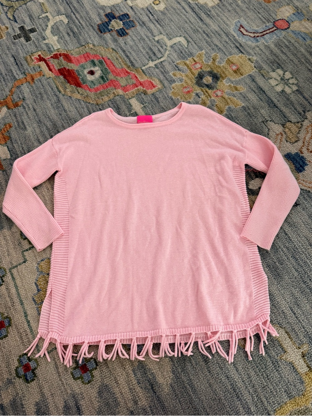 Lilly Pulitzer Girl's Mini Ramona fringe Sweater Paradise Pink medium 6/7